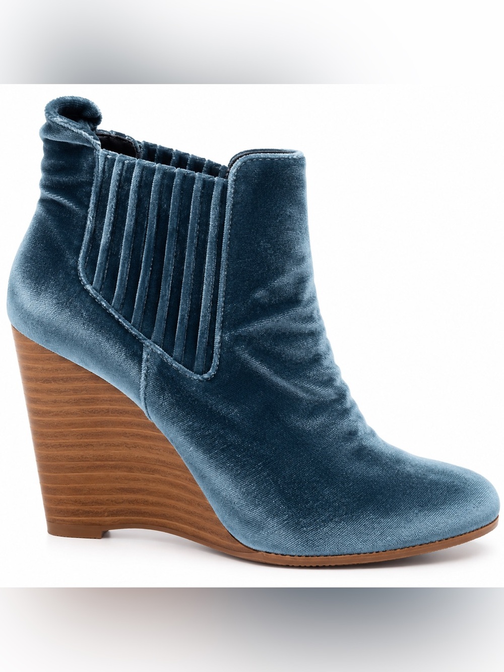 Women's Blue Velvet Wedge Ankle Boot anthropologie 7